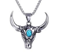 Collana con ciondolo turchese per testa, gioielli hip hop, in lega, vintage, con ciondolo a forma di toro, regalo da uomo, non sbiadisce facilmente, per donne e uomini