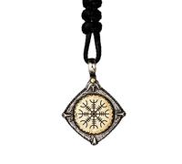Collana con ciondolo vichingo Helm of Awe in argento sterling 925 bicolore per uomo donna design nordico cordino nero