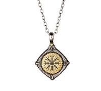 Collana con ciondolo vichingo Helm of Awe in argento sterling 925 bicolore per uomo donna design nordico catena