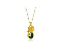 Collana con ciondolo vintage placcato oro 14 K con volpe verde agata per donne, mamma, moglie, elegante stile palazzo, bellissimo ciondolo a forma di volpe, regalo per gli amanti degli animali
