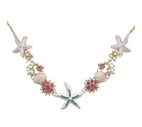 Collana con conchiglie, perle e stelle marine - Gioielli da spiaggia bohémien, conchiglie naturali e ciondolo di perle, design leggero e confortevole, accessorio estivo | Set di braccialetti con colla