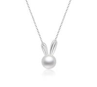 Collana con Coniglio in Oro, Collana con Ciondolo con Coniglio di Perle d'Acqua Dolce - Bellissimi Regali per Le Donne