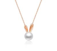 Collana con Coniglio in Oro, Collana con Ciondolo con Coniglio di Perle d'Acqua Dolce - Bellissimi Regali per Le Donne