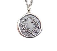 Collana con corona d'alloro in argento sterling 925. Sigillo di ceralacca, regalo di laurea. Ciondolo con ramo floreale, campione vincitore | con catena da 18 pollici | placcato argento | L_PN_0426