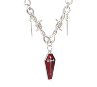 Collana con croce a bara gotica scura, ciondolo spinoso in acciaio inossidabile, regalo di gioielli con vampiri taglienti, accessorio per festa di Halloween antico