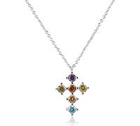 Collana con croce, collane, collana a catena con ciondolo, argento sterling 925 arcobaleno colorato sei zirconi collana con pendente a croce catena lunga gioielli di lusso da donna cristallo fine ( Co