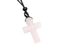 Collana con Croce Di Cristallo Curativo per Donne E Uomini, Ciondolo con Angelo Custode, Catena con Pietra Preziosa Naturale Intrecciata A Mano, Catena Regolabile con Corda, Regalo Di Gioielli Reiki