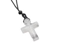 Collana con Croce Di Cristallo Curativo per Donne E Uomini, Ciondolo con Angelo Custode, Catena con Pietra Preziosa Naturale Intrecciata A Mano, Catena Regolabile con Corda, Gioielli Di Fede Reiki,