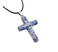 Collana con Croce Di Cristallo Curativo per Donne E Uomini, Ciondolo Di Cristallo, Catena con Pietra Preziosa Naturale, Cordino In Pelle Regolabile, Catena con Corda, Gioielli Reiki, Regalo, Collana