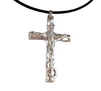 Collana con Croce in Argento 925 da Uomo Girocollo Cordino Cotone Nero cm 50
