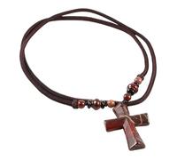 Collana con Croce In Cristallo Naturale per Uomo E Donna, Ciondolo con Catena Intrecciata A Mano, Corda Regolabile, Pietra Preziosa Naturale, Gioiello Reiki, Regalo, Collana con Venature Rosse