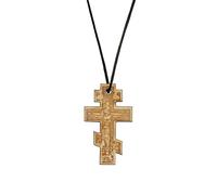 Collana con croce in legno Costantino il Grande del Monte Athos, con cordoncino. Croce ortodossa in faggio fatta a mano, design bizantino, pendente religioso cristiano per preghiera e uso quotidiano