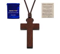 Collana con Croce in Legno per Uomini e Donne Pendente della Fede Cristiana | Pendente a Forma di Croce, Realizzato a Mano e Benedetto in Terra Santa, con Sacchetto Regalo e Certificato di Autenticità
