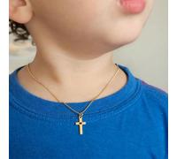 Collana con croce in oro con iniziali da A a Z, raffinata e piccola, adatta sia per ragazzi che per ragazze, può essere utilizzata come regalo di battesimo o come collana con croce in generale. UN,B,C