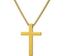 Collana con croce in oro, semplice ciondolo religioso, da uomo, elegante ciondolo a forma di croce, da indossare tutti i giorni e occasioni speciali, TotalLength 24Inches, Acciaio inossidabile