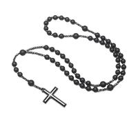Collana con croce in ossidiana nera opaca, 65 cm, rosario curativo per uomini e donne, protezione contro l'energia negativa