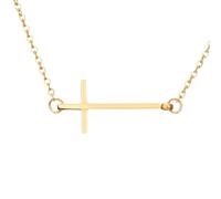 Collana con croce laterale in oro rosa, argento, oro cristiano, cattolici, regalo di compleanno per donne, figlia, nipote, in acciaio inox, Misura unica, Metallo, Nessuna pietra preziosa