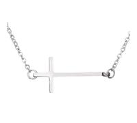 Collana con croce laterale in oro rosa, argento, oro cristiano, cattolici, regalo di compleanno per donne, figlia, nipote, in acciaio inox, Misura unica, Metallo, Nessuna pietra preziosa