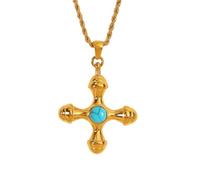 Collana Con Croce Massiccia Per Donna E Uomo, Vintage, Delicata, Con Ciondolo In Pietra Preziosa Turchese Blu/Occhio Di Tigre, Collana Con Ciondolo Di Preghiera E Fede, Regalo Di Gioielli, Turchese