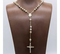 Collana Con Croce Medaglione Rosario Crocifisso In Oro Giallo Bianco E Rosa 14K