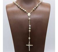Collana Con Croce Medaglione Rosario Crocifisso In Oro Giallo Bianco E Rosa 14K