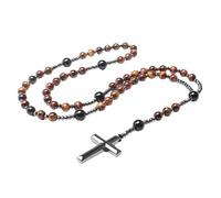 Collana con croce occhio rosso curativo, rosario in ossidiana nera, 60 cm, gioiello da meditazione per coraggio, protezione, croce 4,1 x 3,5 cm, ideale per uomini e donne