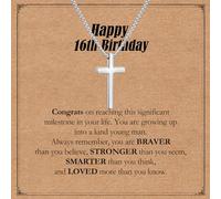 Collana con croce per 16°/18°/21° compleanno per ragazzo, collana con ciondolo a forma di croce in acciaio inossidabile, collana con crocifisso, regalo di buon compleanno per figlio, nipote, fratello