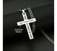 Collana con croce personalizzata con versetti biblici - Io sono il Figlio di Dio, collana con croce e nome personalizzata. Taglia unicaAcciaio inossidabile