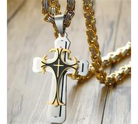 Collana con Croce SB - 38751 - Argento / Oro / Nero / 70cm