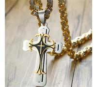 Collana con Croce SB-38751 - Argento / Oro / Nero / 70cm KP38751