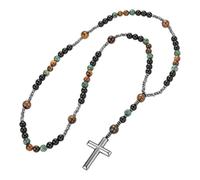 Collana con crocifisso in acciaio inossidabile con perline rosario Lunghezza catena per collana religiosa crocifisso Collana con perline Gioielli religiosi Perline rosario Simbolo Catena Alla