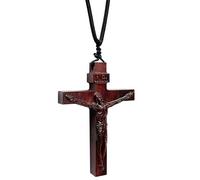 Collana con crocifisso in legno per uomo e donna, croce cristiana in legno marrone con ciondolo cattolico cattolico fatto a mano, corda intrecciata, gioiello religioso, regalo spirituale per battesimo