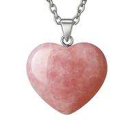 Collana con cuore di quarzo rosa naturale da donna - pietra dell'amore e della guarigione, ciondolo in acciaio inox, gioiello spirituale ed energico, regalo ideale per compleanno, coppia o amicizia