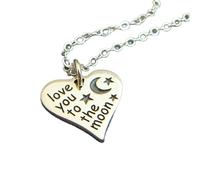 Collana con cuore in argento sterling 925 "ti amo fino alla luna". Piccolo ciondolo. Affermazione. Semplice ciondolo con parola, regalo per neomamma | con catena da 18 pollici | placcato argento |