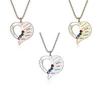 Collana con cuore inciso in argento Sterling, collana personalizzata con nome mamma per donne, collana personalizzata per la festa della mamma con pietre portafortuna, gioielli personalizzati per la