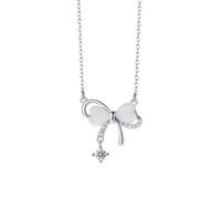 Collana con fiocco in pietra a occhio di gatto Collana con fiocco in argento collana con fiocco elegante elegante con catena per clavicola gioielli da donna