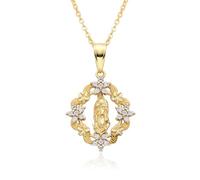 Collana con fiore della Vergine Maria per donna, ciondolo placcato oro 18 carati
