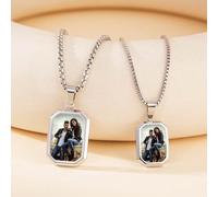 Collana con foto personalizzata, collana con ciondolo inciso con testo personalizzato, regalo unico creativo per coppie e compleanni Foto uomo argento,Immagine delle donne d'argento + lettering,Immagi