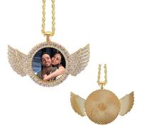 Collana con Foto Personalizzata con Ali D'angelo, Collana Rotonda Personalizzata con Foto All'interno | Collana con Ciondolo Personalizzato per Donna e Uomo