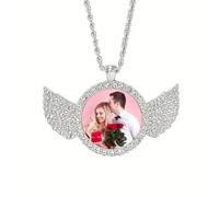 Collana con Foto Personalizzata Vuota, Ciondolo con Foto Personalizzata Ad Ala D'angelo, con Immagine, Gioielli Hip Hop, Regalo di Compleanno, Natale, San Valentino per Lei, Lui