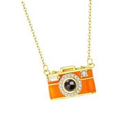 Collana con fotocamera con proiezione in 100 lingue multilingue catena clavicola elegante gioielli in rame per gli appassionati della cultura Collana di proiezione multilingue, One Size, come