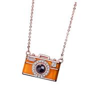 Collana con fotocamera con proiezione in 100 lingue multilingue catena clavicola elegante gioielli in rame per gli appassionati della cultura Collana di proiezione multilingue, One Size, come