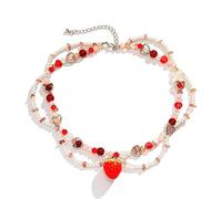 Collana con fragole imitazione perla girocollo Boemia strato cristallo clavicola catena delicata dolce collana per le donne ragazza perline di vetro dichiarazione, Misura unica, come descritto, come