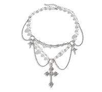 Collana con fragole imitazione perla girocollo Boemia strato cristallo clavicola catena delicata dolce collana per le donne ragazza perline di vetro dichiarazione, Misura unica, come descritto, come