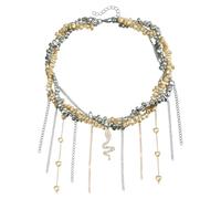 Collana con frange irregolari bicolore, ciondolo a forma di serpente e cuore, catena clavicola per stili audaci