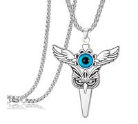 Collana con gufo e occhio malvagio Turchese terzo occhio Saggezza Animale intelligente Pendente uccello Amuleto protettivo alato Gioiello totem portafortuna Regalo per uomo e donna (argento 2)
