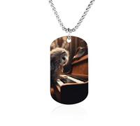 Collana con immagine personalizzata, gioiello commemorativo regalo per | Collana con ciondolo a forma di gufo che suona il pianoforte, targhetta per cani in acciaio inox con testo personalizzato
