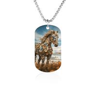 Collana con immagine personalizzata, gioiello commemorativo regalo per | Collana con immagine di un cavallo nel campo, targhetta per cani con testo fotografico personalizzato in acciaio inossidabile