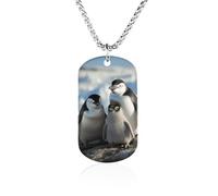 Collana con immagine personalizzata, gioiello commemorativo regalo per | Pinguino genitori e pulcini Antartide grande immagine collana, personalizzato foto testo cane tag in acciaio inox collana