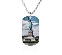 Collana con immagine personalizzata, gioiello commemorativo regalo per | Statua della Libertà a New York, collana con ciondolo in acciaio inossidabile con targhetta per cani con testo fotografico